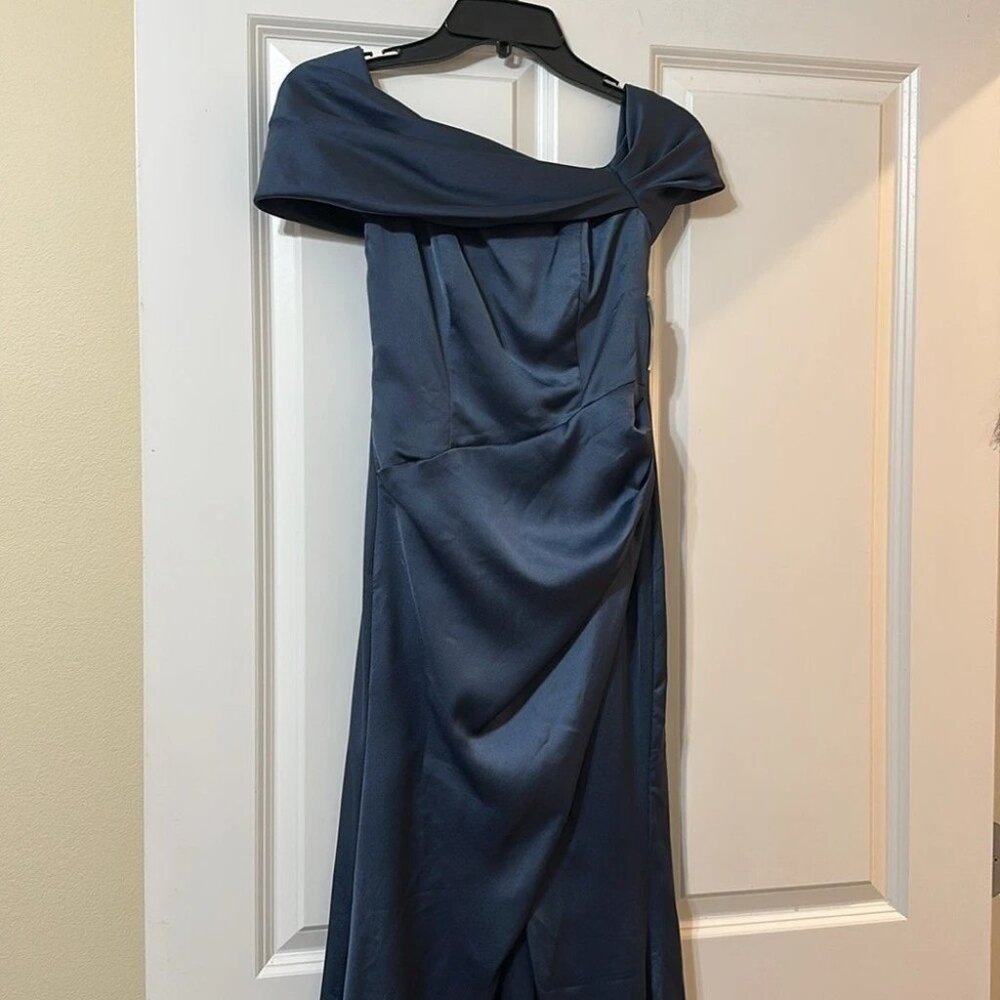 ASOS Design Blue Occasion Maxi Dress Off Shoulder Formal Gown Party - Picture 3 of 11